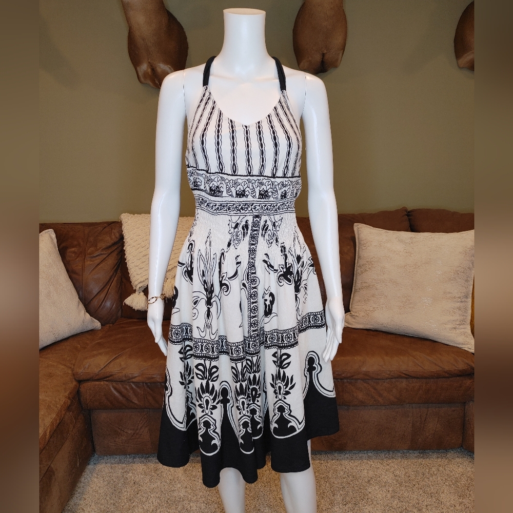 CASSEE'S RETRO STYLE A-LINE DRESS, BLACK & OFF WHITE L